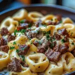 Cheesesteak Tortellini in Rich Provolone Sauce
