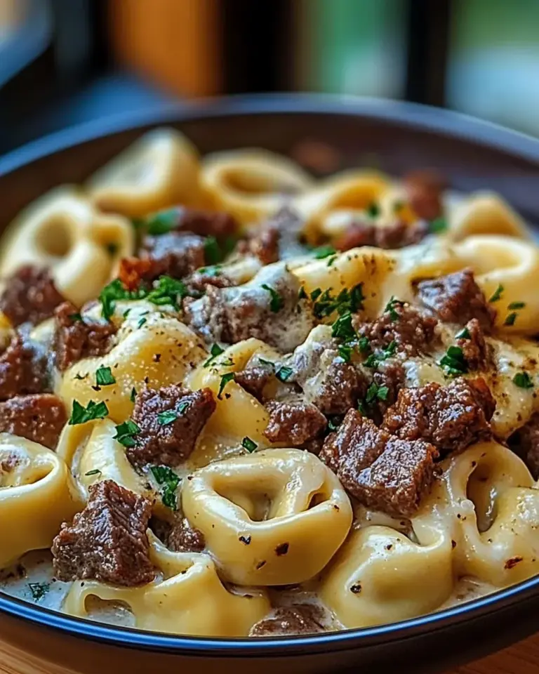 Cheesesteak Tortellini in Rich Provolone Sauce
