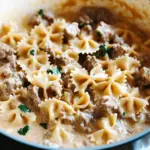 Cheesy Beef And Bowtie Pasta In Garlic Butter
