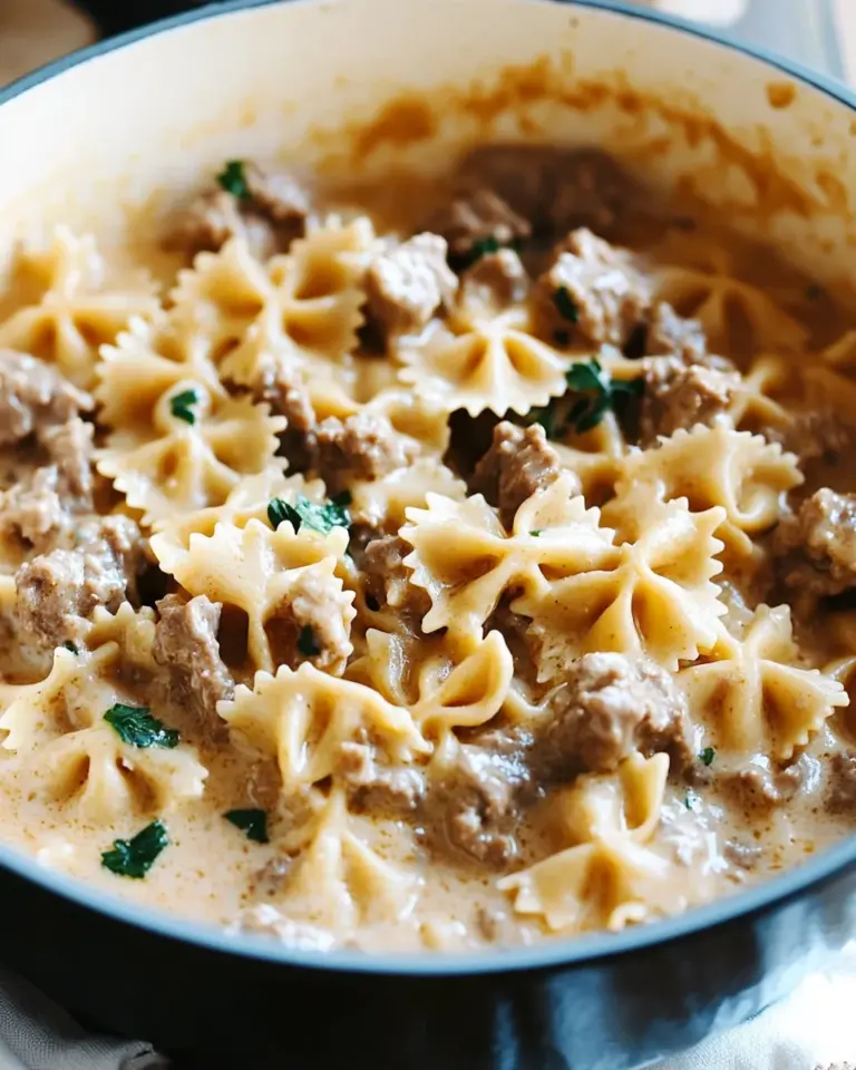 Cheesy Beef And Bowtie Pasta In Garlic Butter
