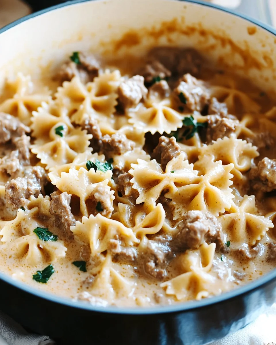 Cheesy Beef And Bowtie Pasta In Garlic Butter