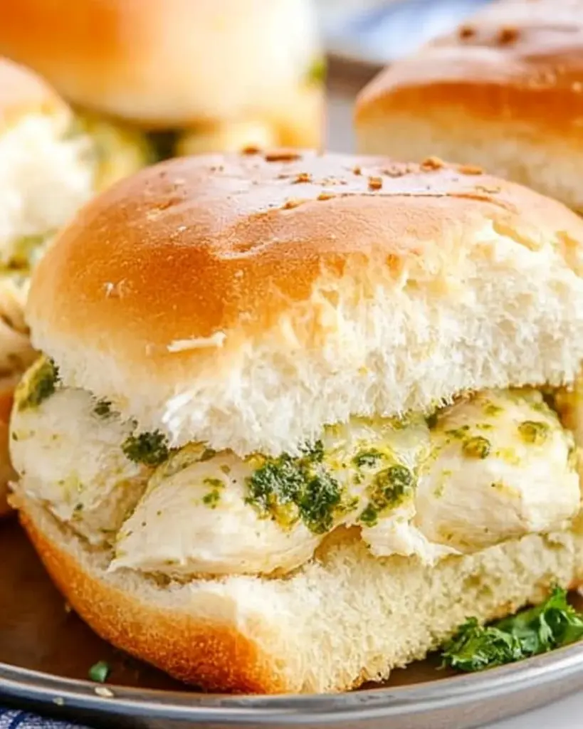 Cheesy Garlic Pesto Chicken Sliders
