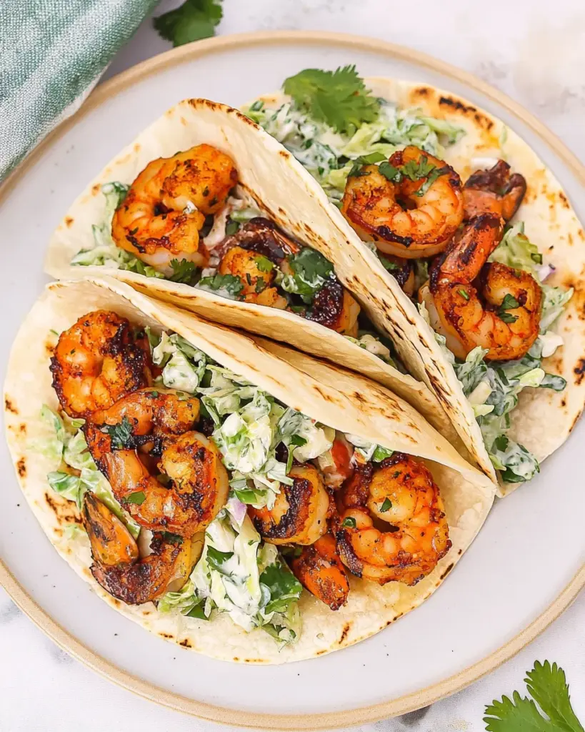 Cilantro Lime Shrimp Tacos with Creamy Slaw