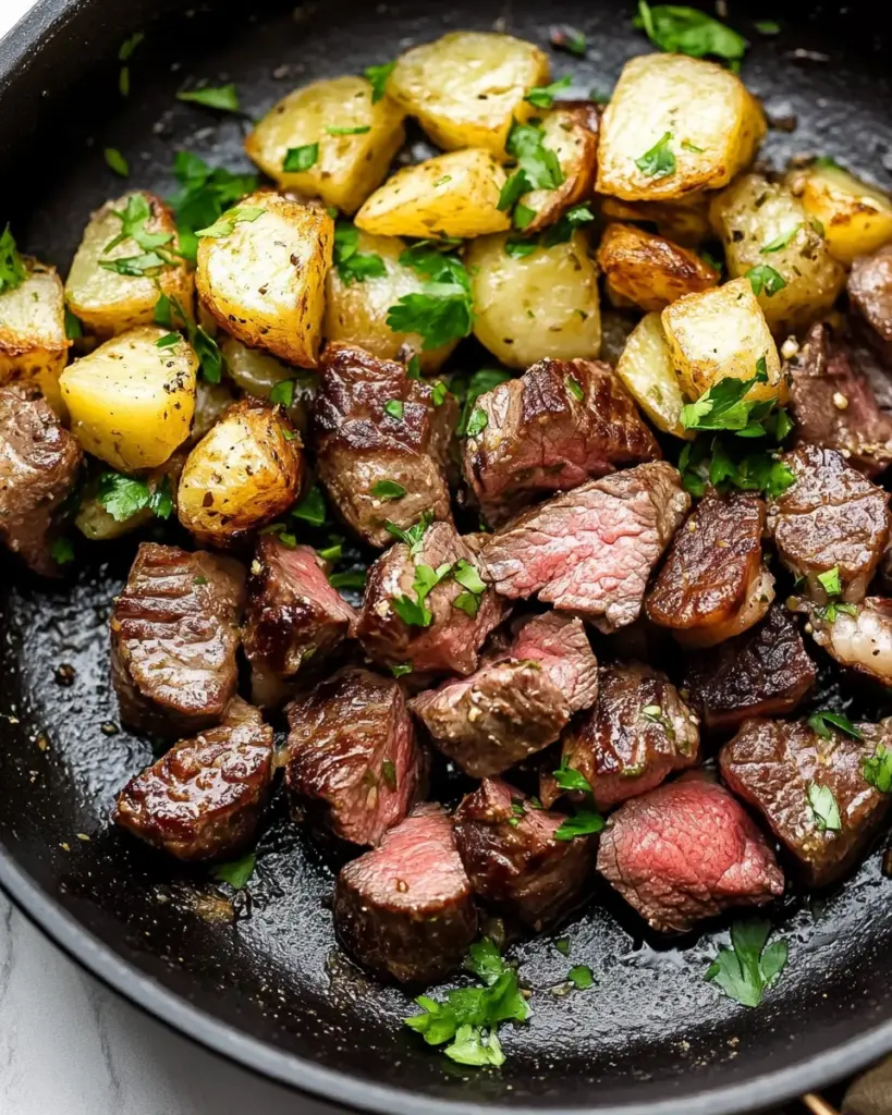 Creamy Garlic Butter Steak Bites and Potatoes