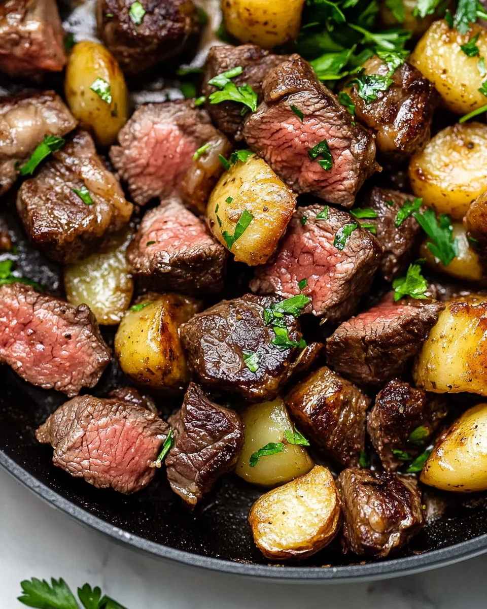 Garlic Butter Steak Bites and Potatoes