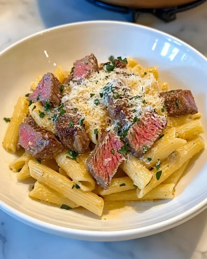 Garlic Parmesan Steak Pasta