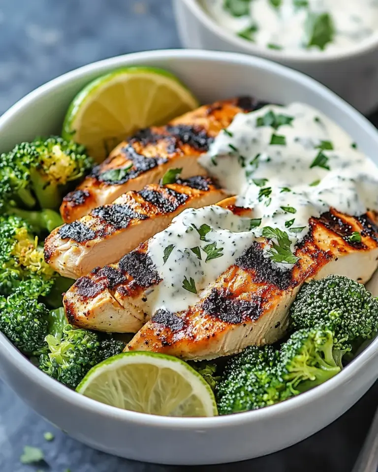 Grilled Chicken & Broccoli Bowls with Creamy Garlic Sauce