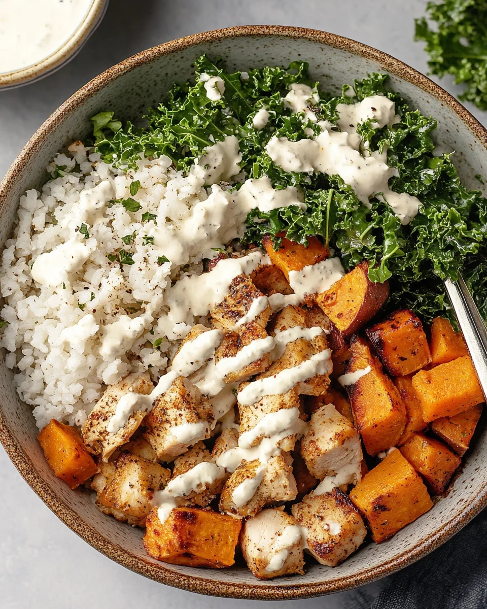 Roasted Chicken, Sweet Potato, and Kale Bowls