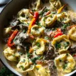 Cheesesteak Tortellini in Creamy Provolone Sauce