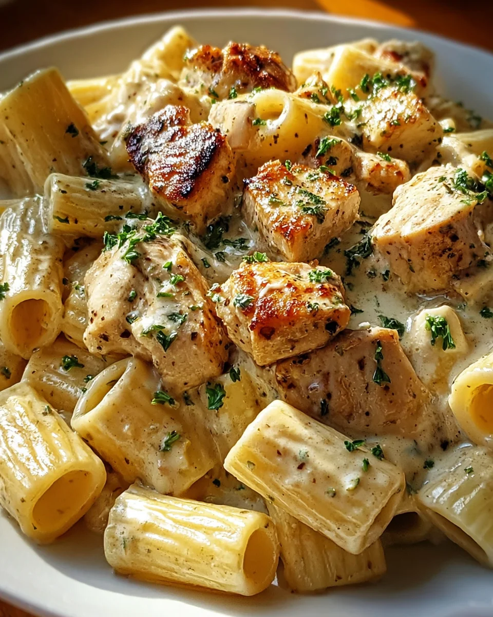 Creamy Garlic Butter Chicken and Rigatoni in Parmesan Sauce