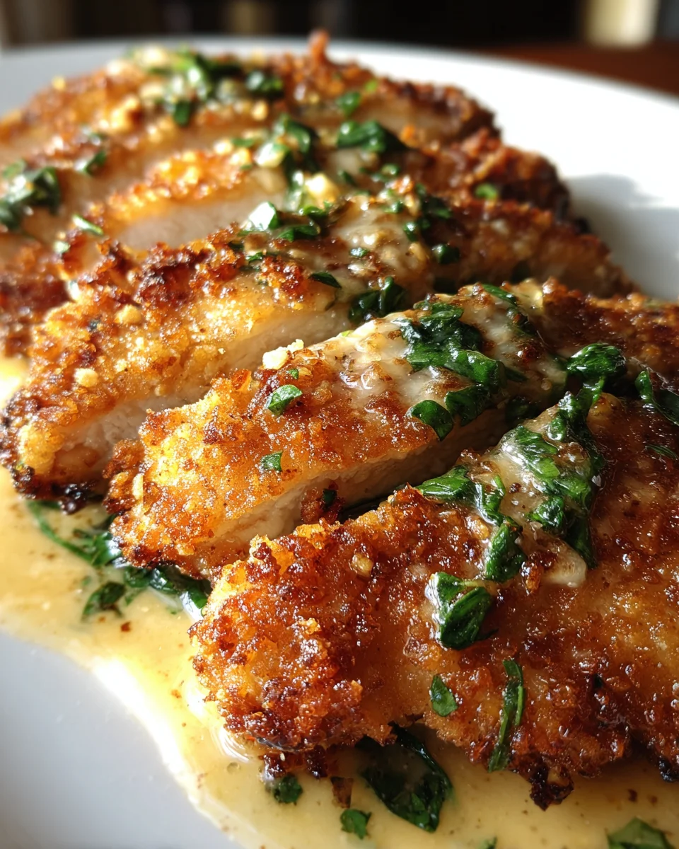 Crispy Parmesan Chicken with a Rich Garlic Sauce