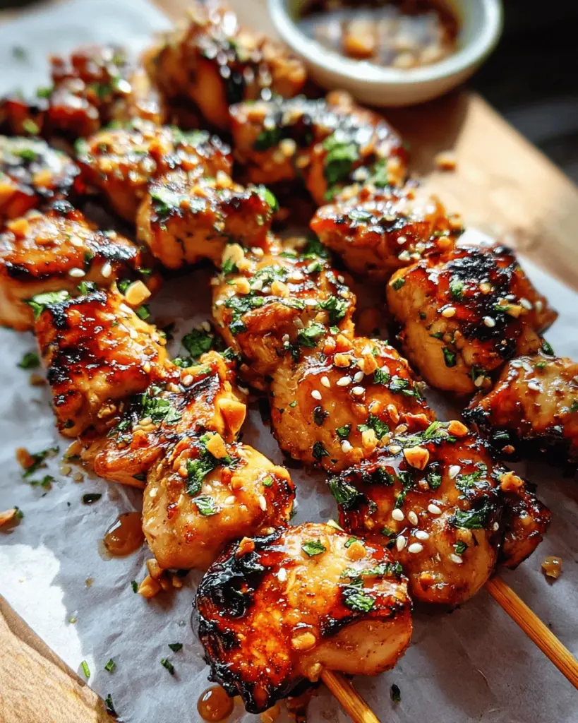 Easy Grilled Asian Chicken Skewers with Honey Garlic Sauce