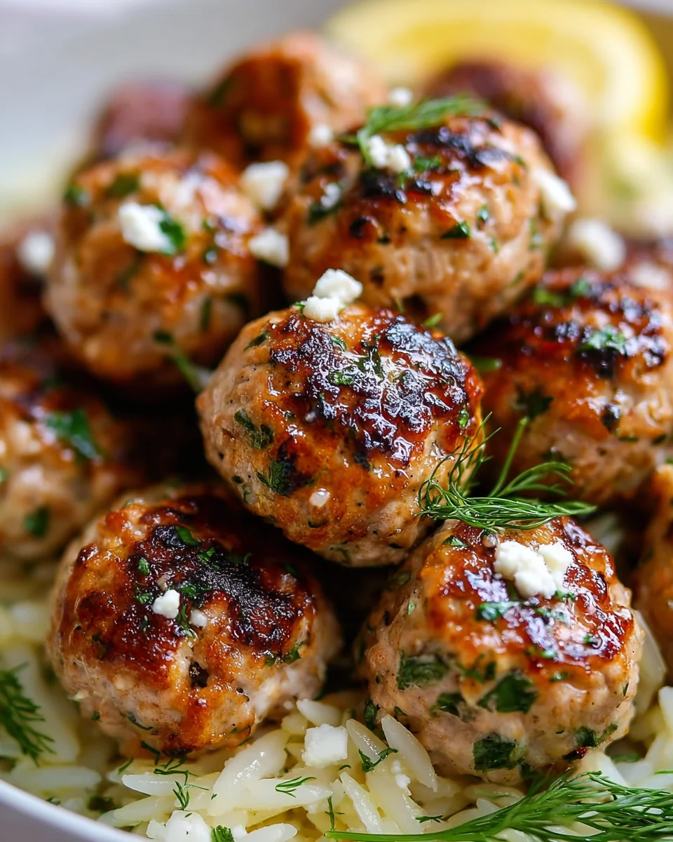 Greek Chicken Meatballs with Lemon Orzo
