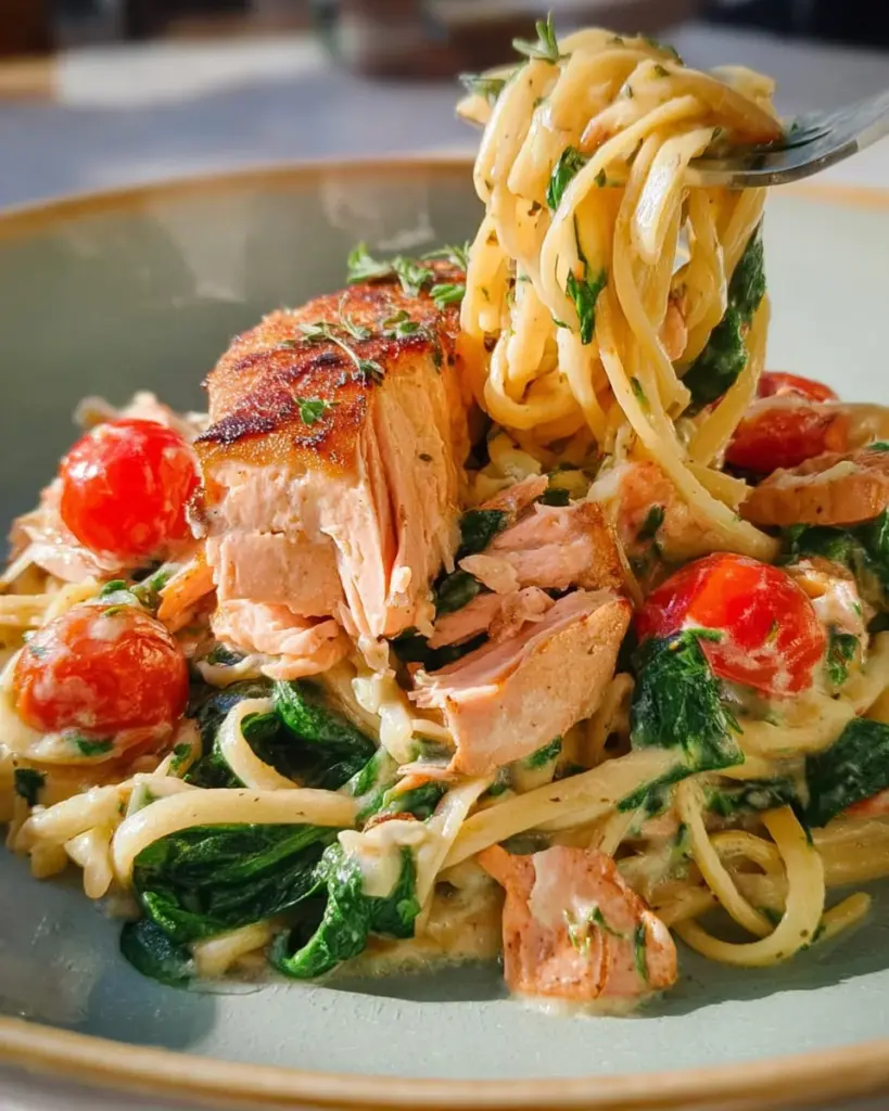 Healthy & Creamy Tuscan Salmon Pasta