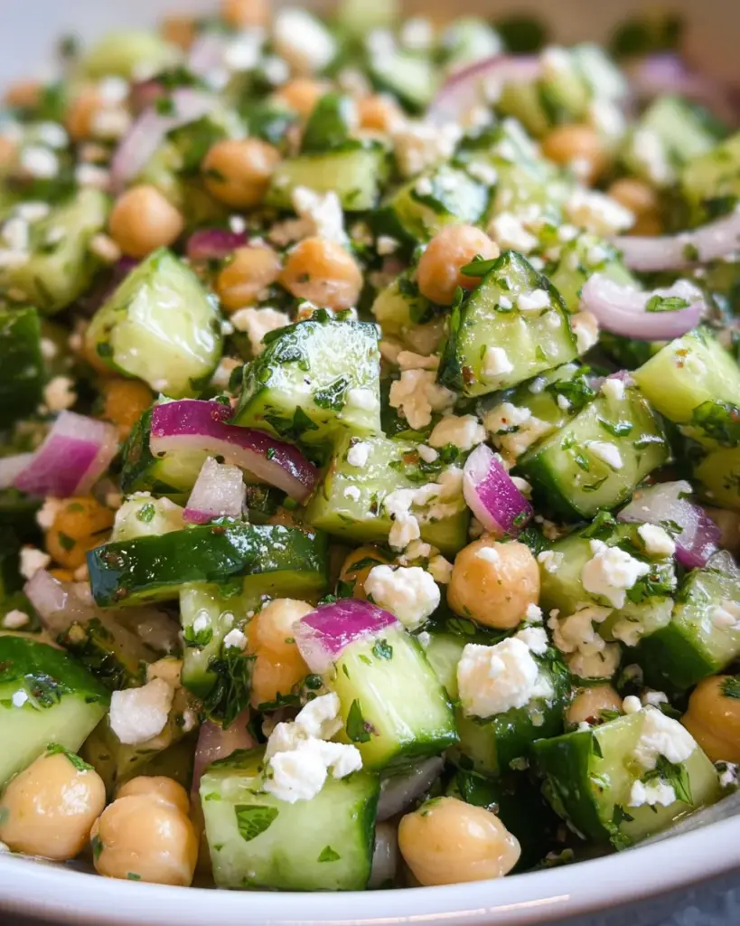 Herby Cucumber Salad with Feta and Chickpeas