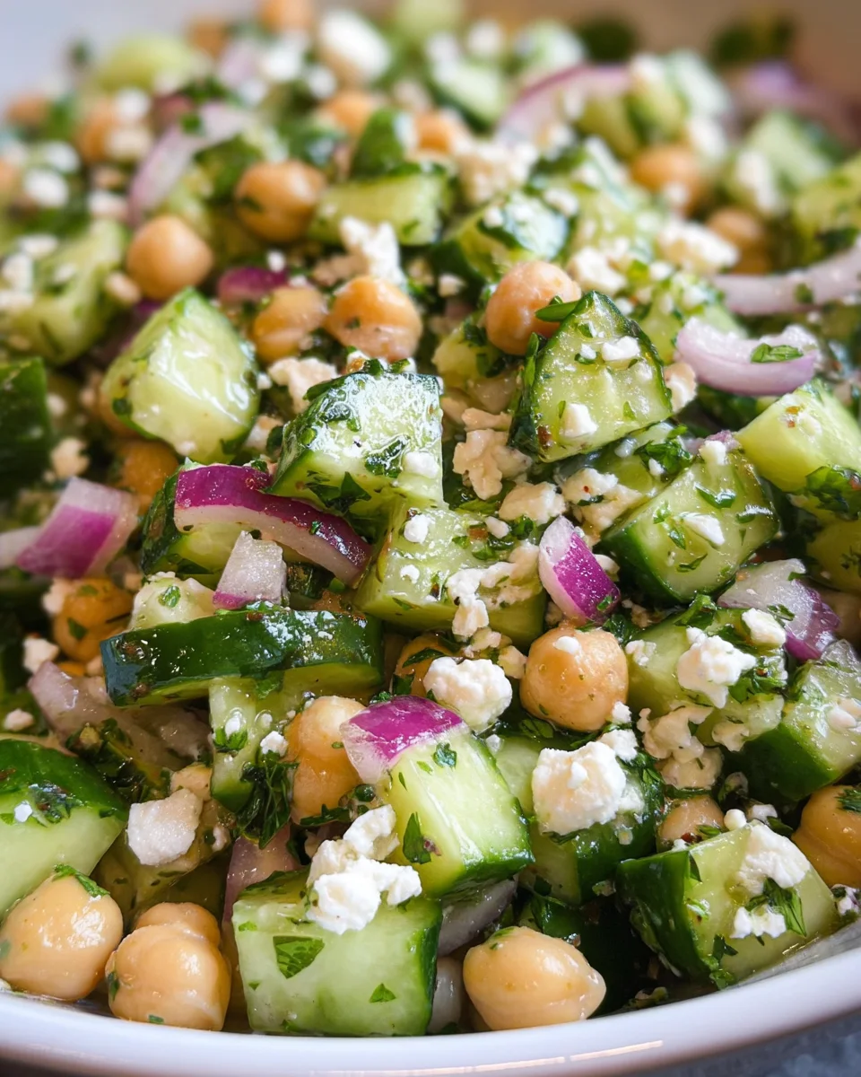 Herby Cucumber Salad with Feta and Chickpeas