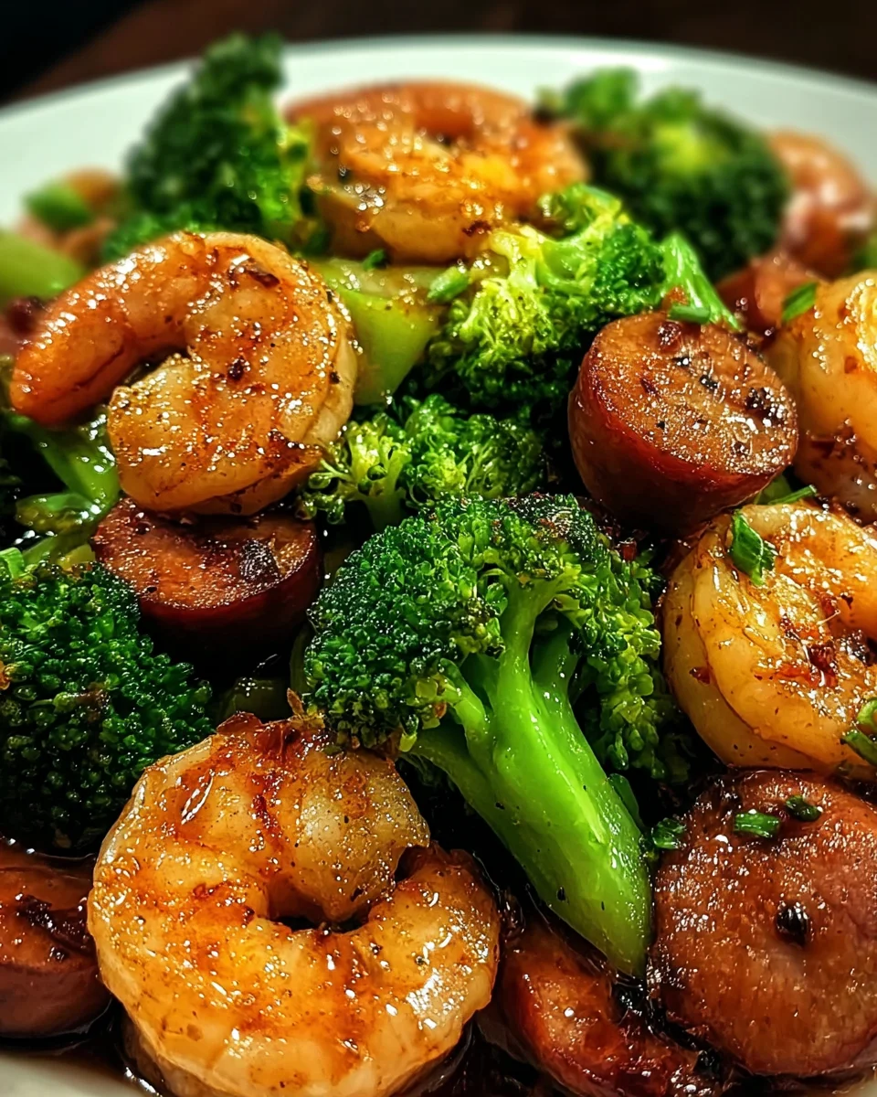 Honey Garlic Shrimp, Sausage, and Broccoli