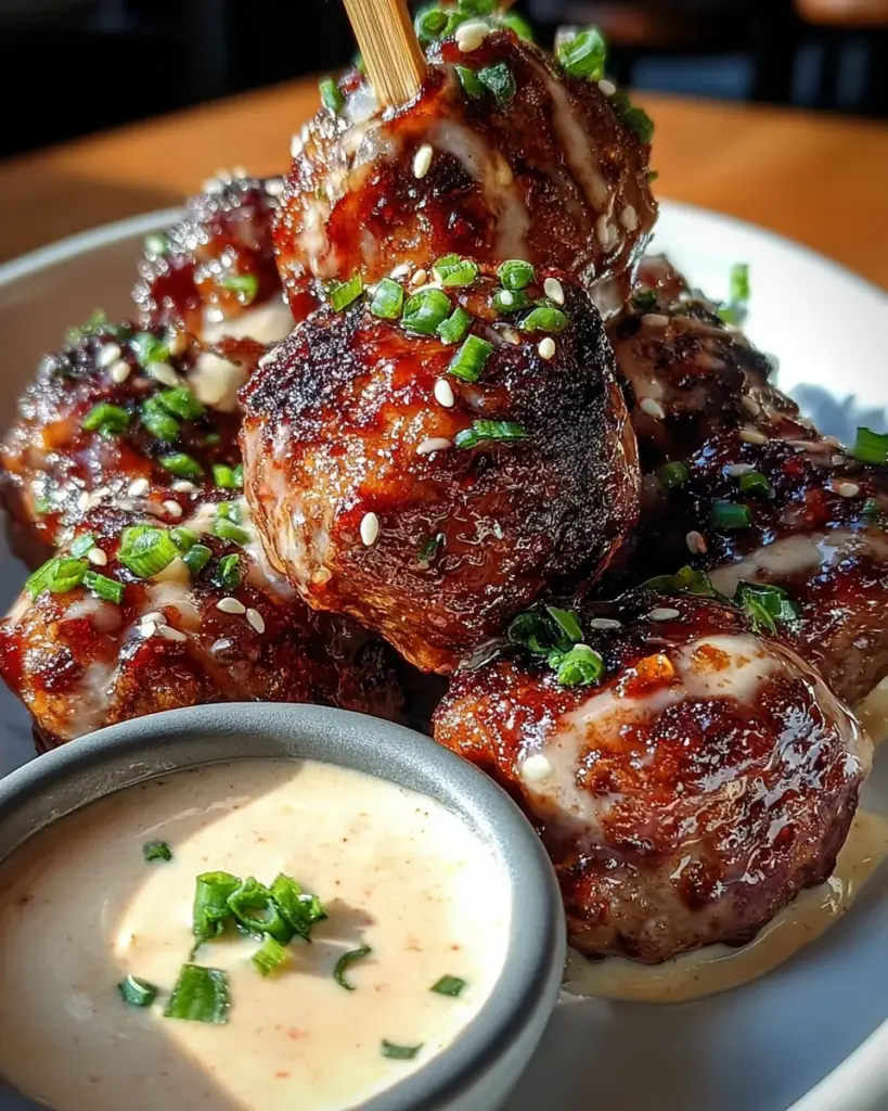 Korean BBQ Meatballs with Spicy Mayo Dip