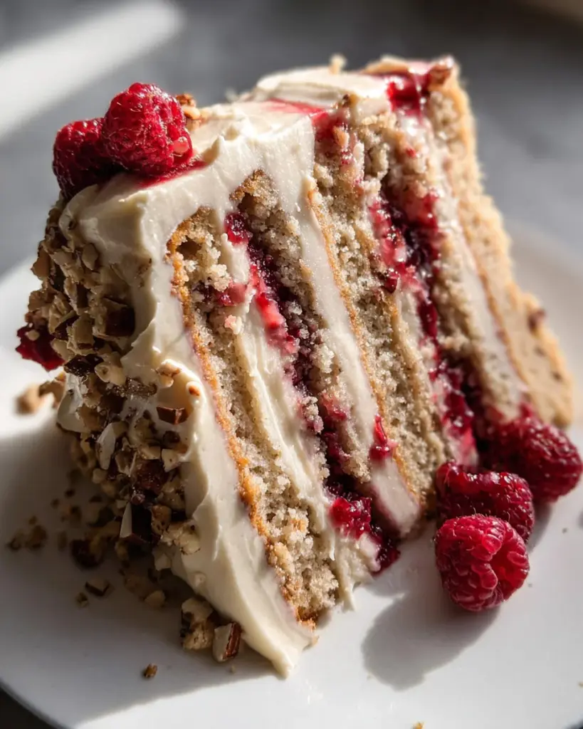 One Bowl Vegan Almond Raspberry Cake with Cream Cheese Frosting