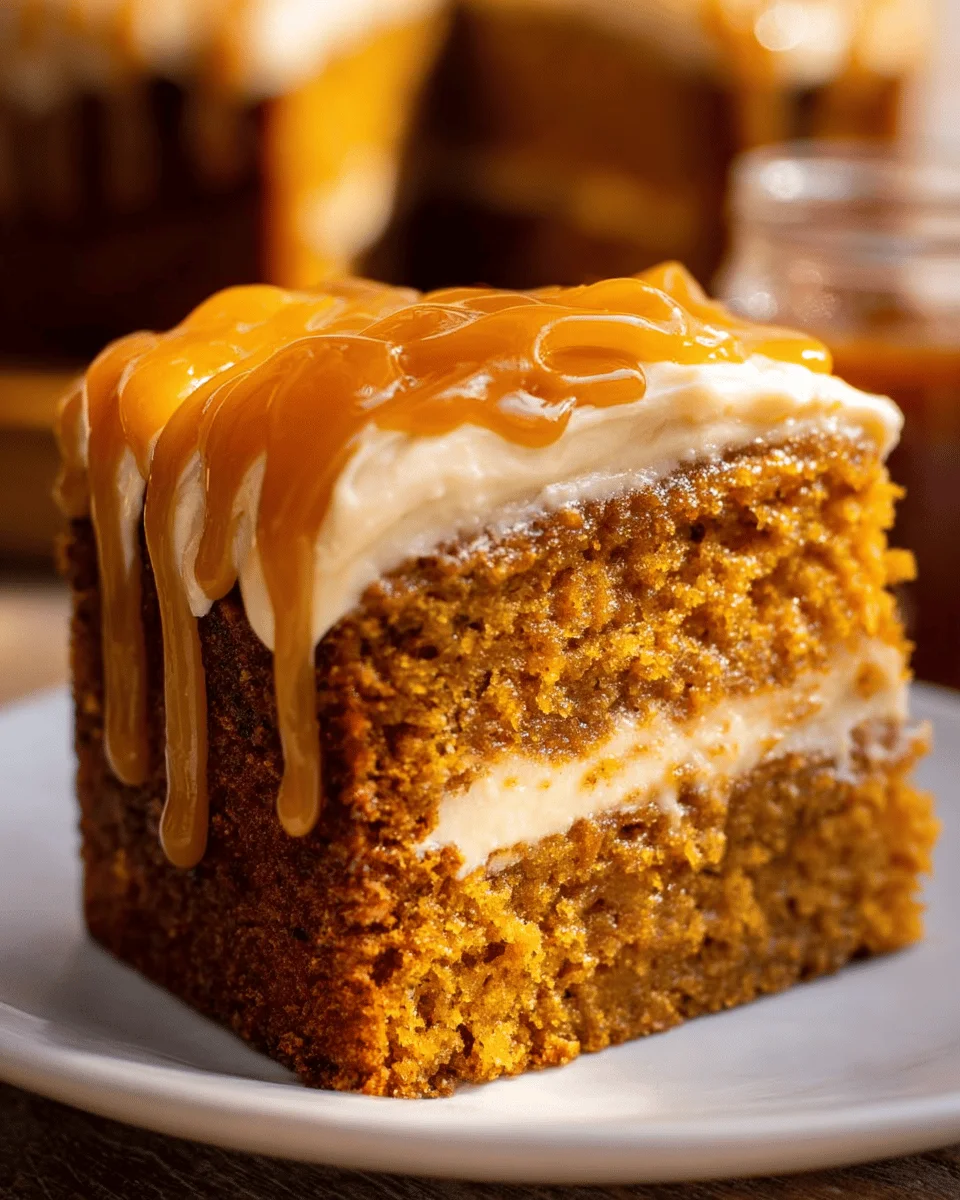 Pumpkin Cake with Caramel Cream Cheese Frosting