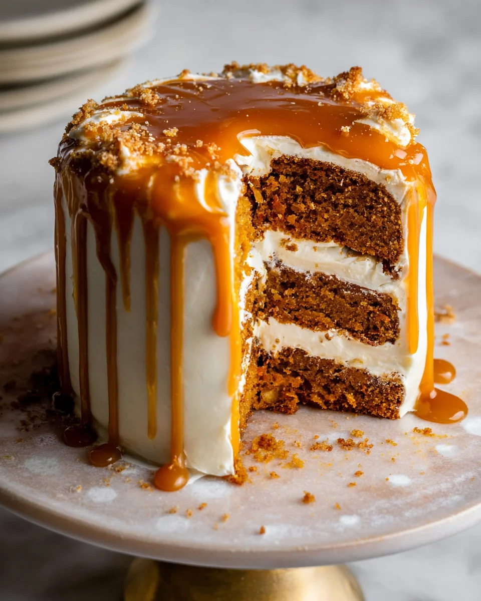 Pumpkin Cake with Cream Cheese Frosting and Salted Caramel Drizzle 32 Pumpkin