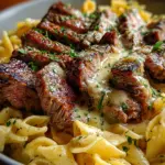Steak and Creamy Garlic Parmesan Pasta