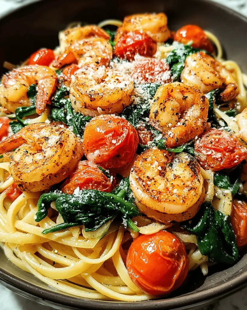 Tomato Spinach Shrimp Pasta