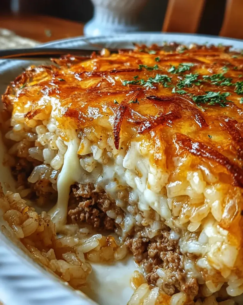 French Onion Ground Beef and Rice Casserole
