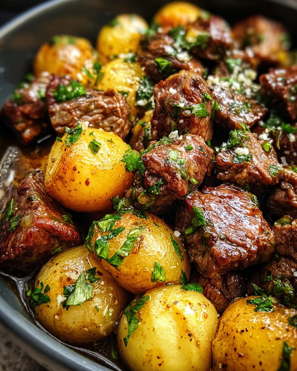 Slow Cooker Garlic Butter Beef Bites & Potatoes